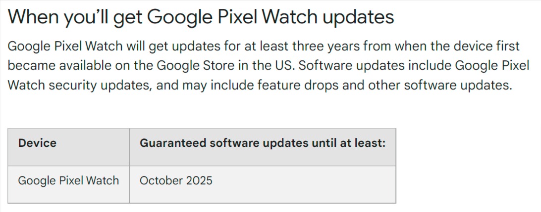 Google Pixel Watch supporto software