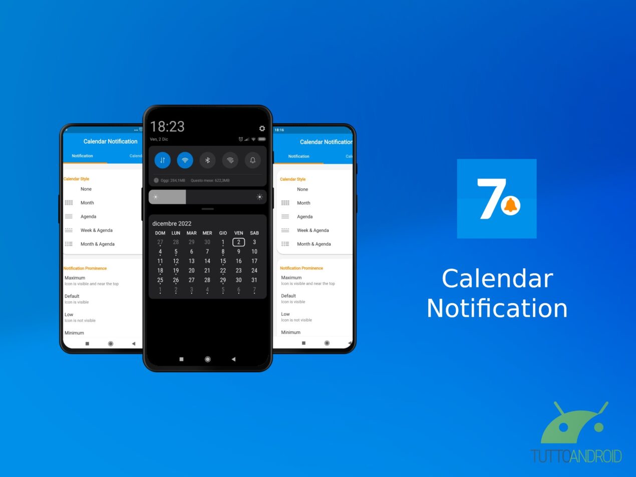 Calendar Notification permette di gestire il calendario dall'area notifiche