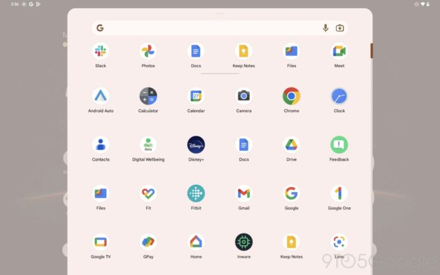 Google Pixel Tablet concept app drawer