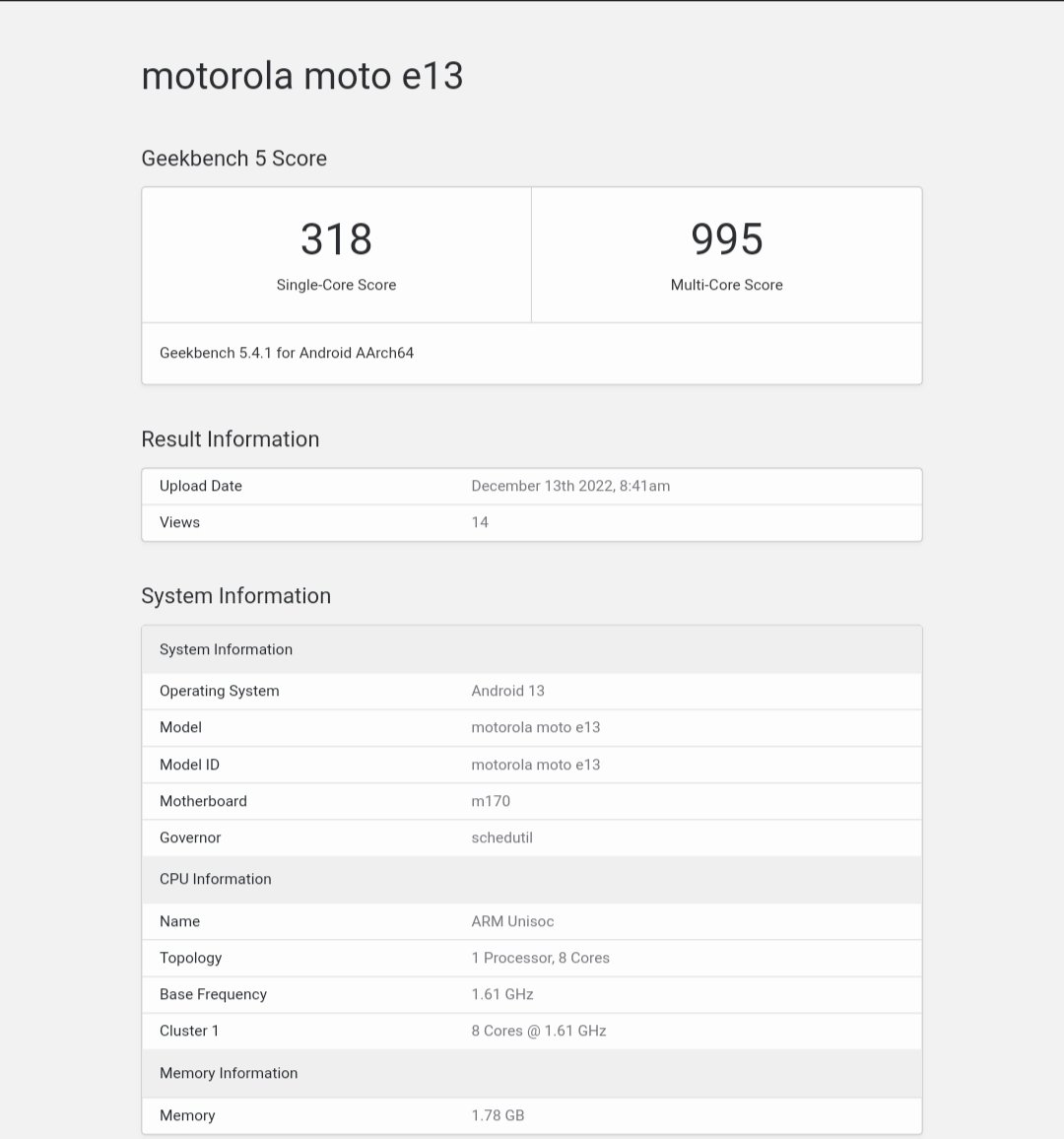 Specifiche del Motorola Moto E13 trapelate su Geekbench