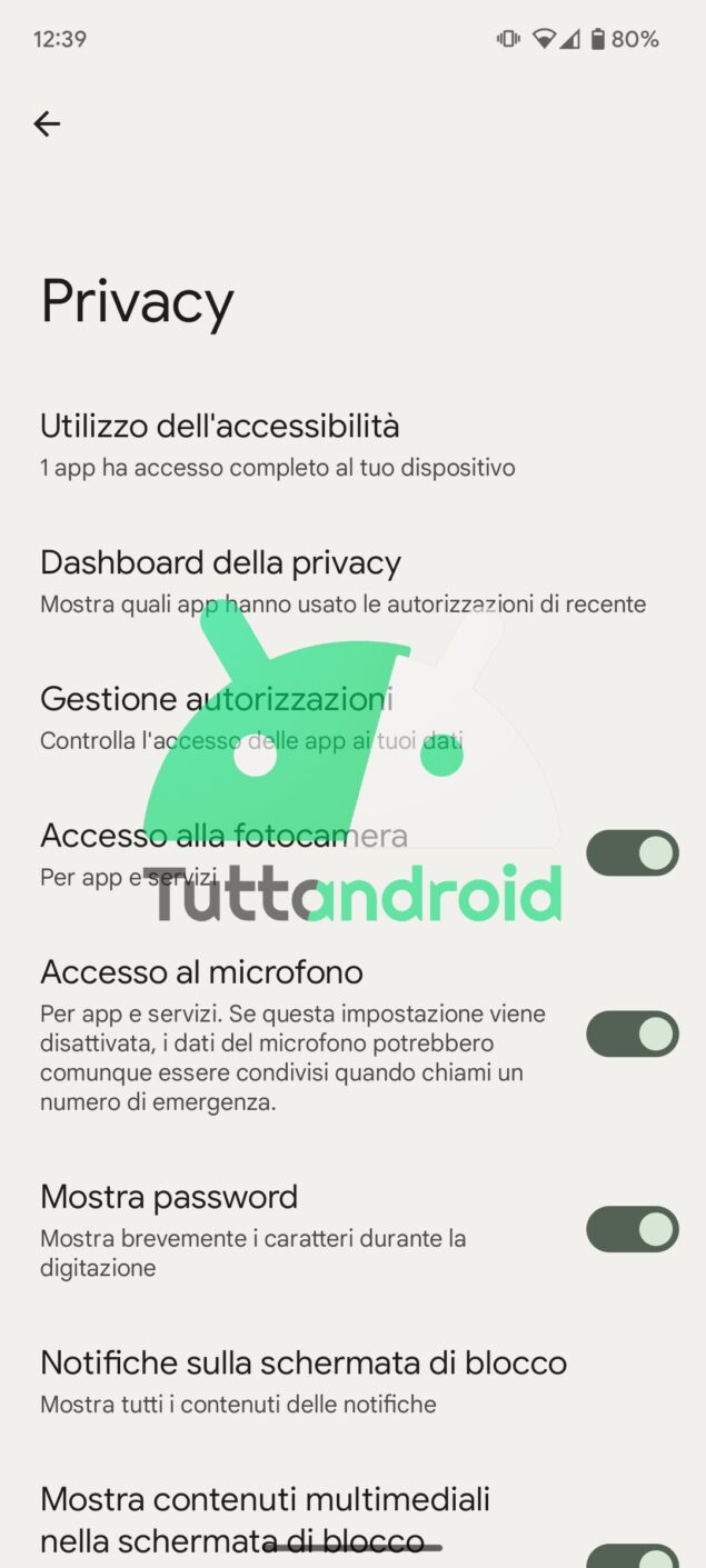 Vecchio menu privacy Android 13