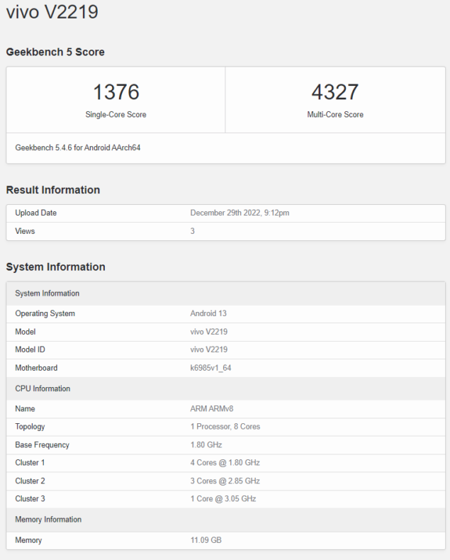 Vivo X90 Pro versione global su Geekbench