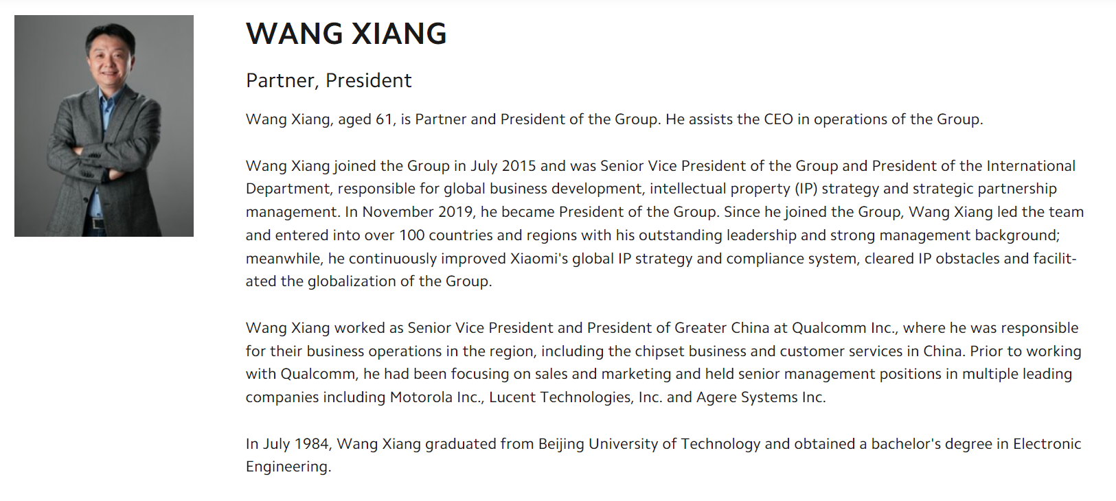 xiaomi cambia presidente