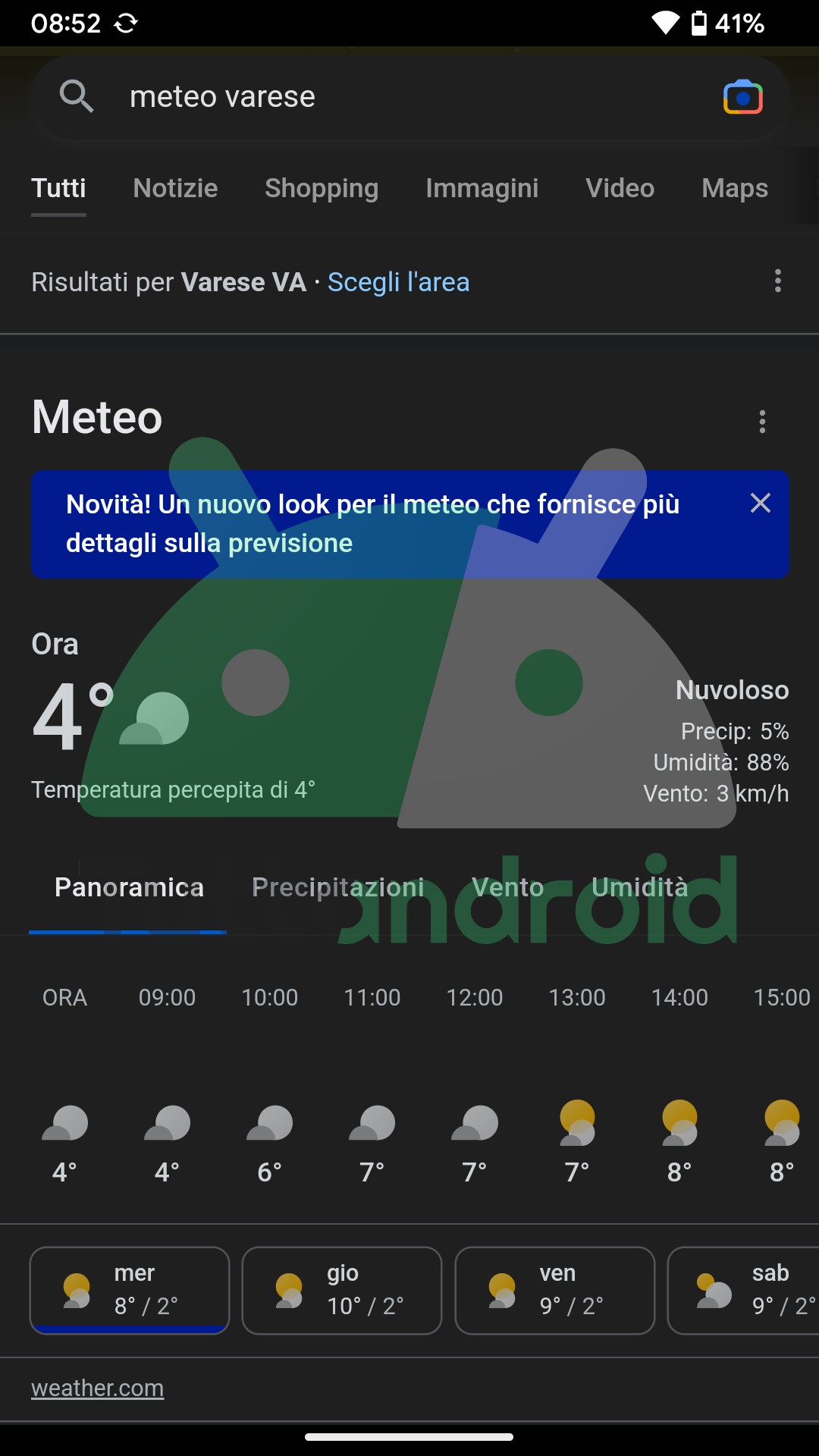 nuova scheda meteo Ricerca Google mobile