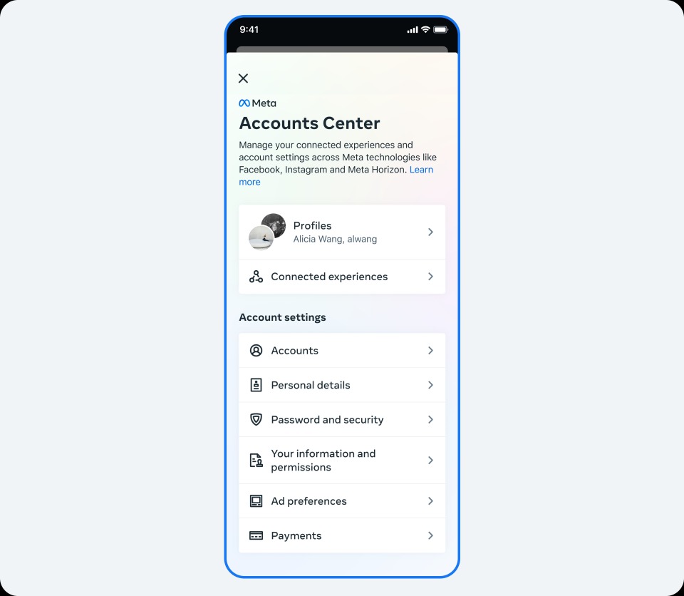 Meta Account Center