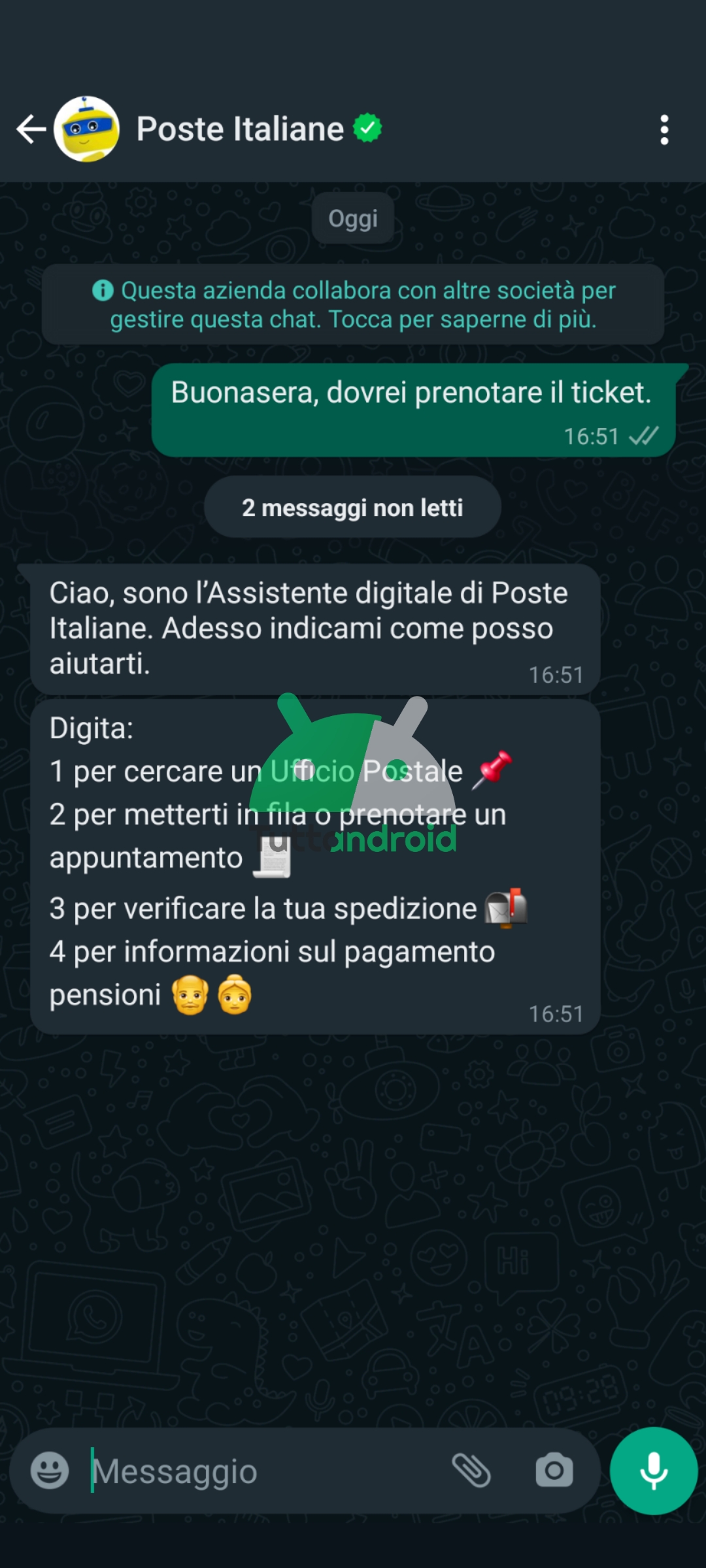 Chat WhatsApp per prenotare turno Poste Italiane 