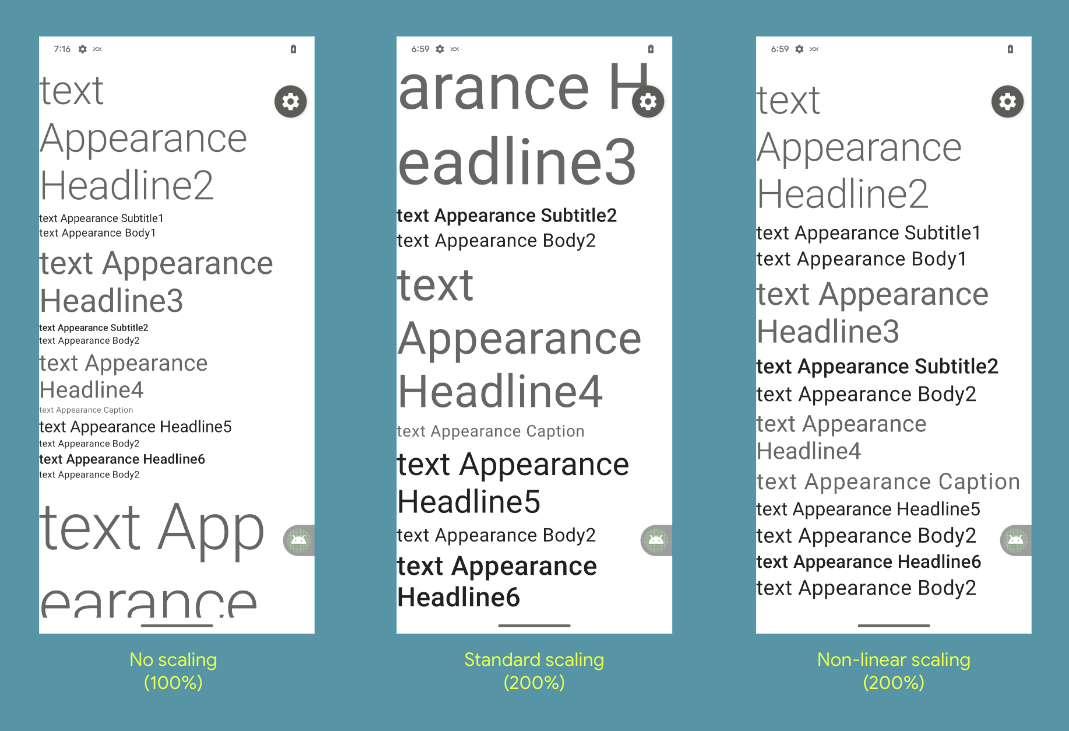 Android 14 esempio del nuovo zoom carattere non lineare