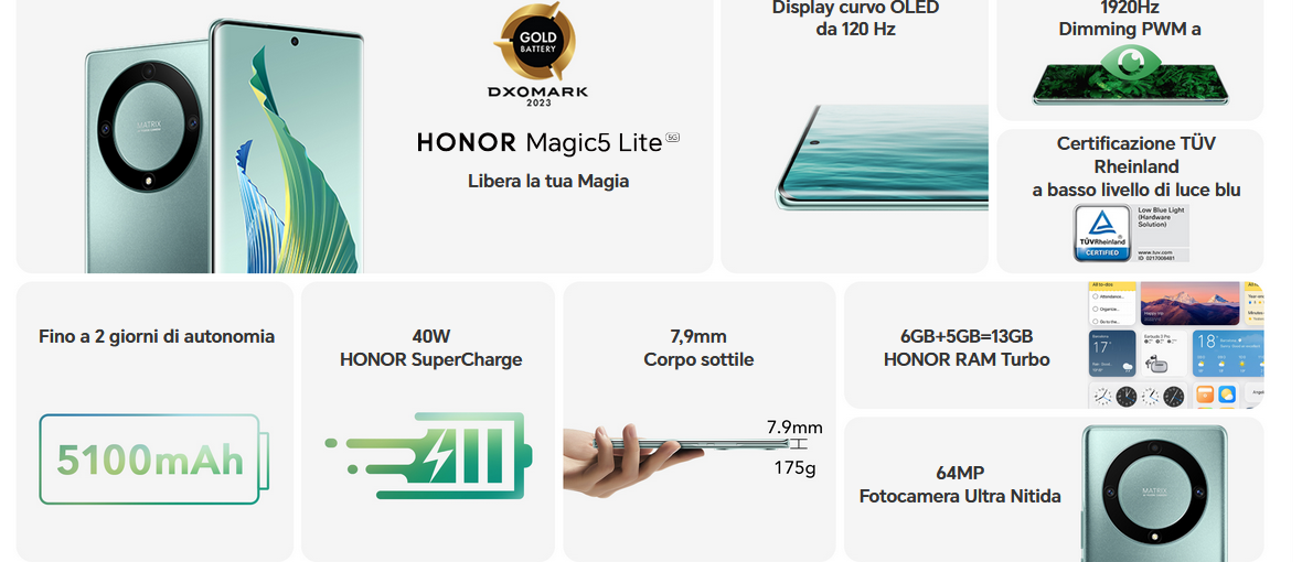 Highlights specifiche HONOR Magic5 Lite 5G