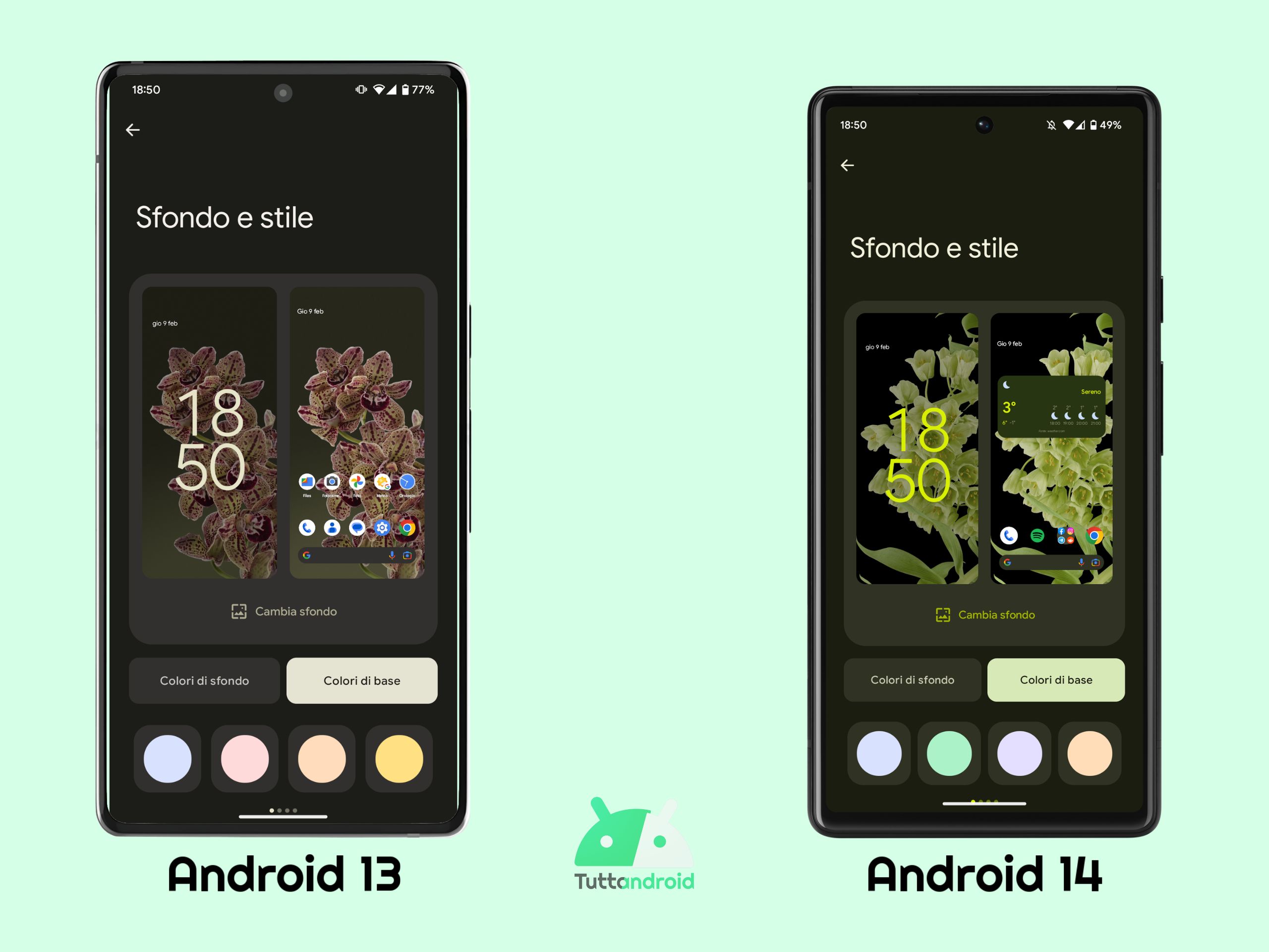 Sfondo e stile - Android 13 vs Android 14 DP1