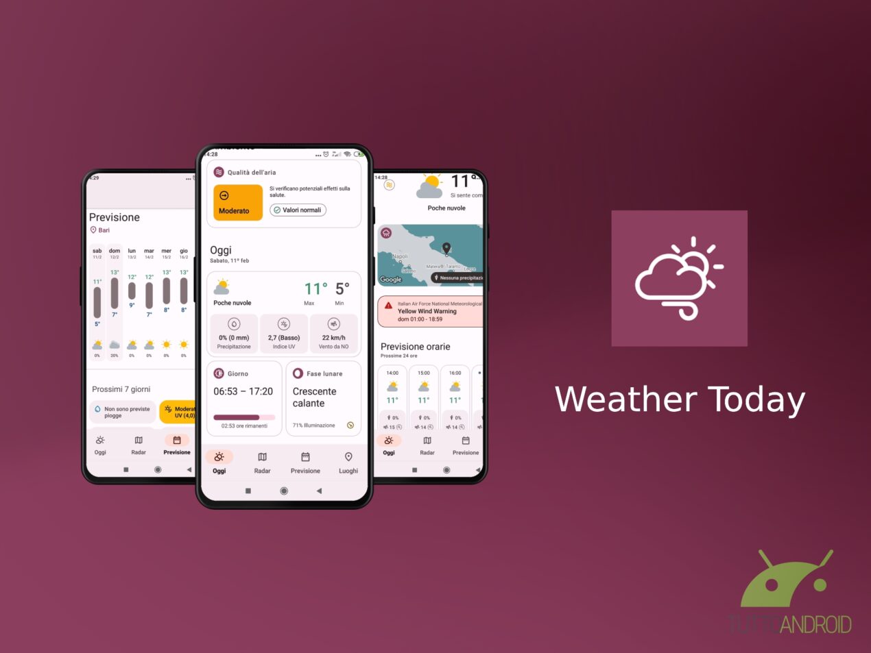 L'app Weather Today mostra le previsioni del tempo in modo semplice e chiaro