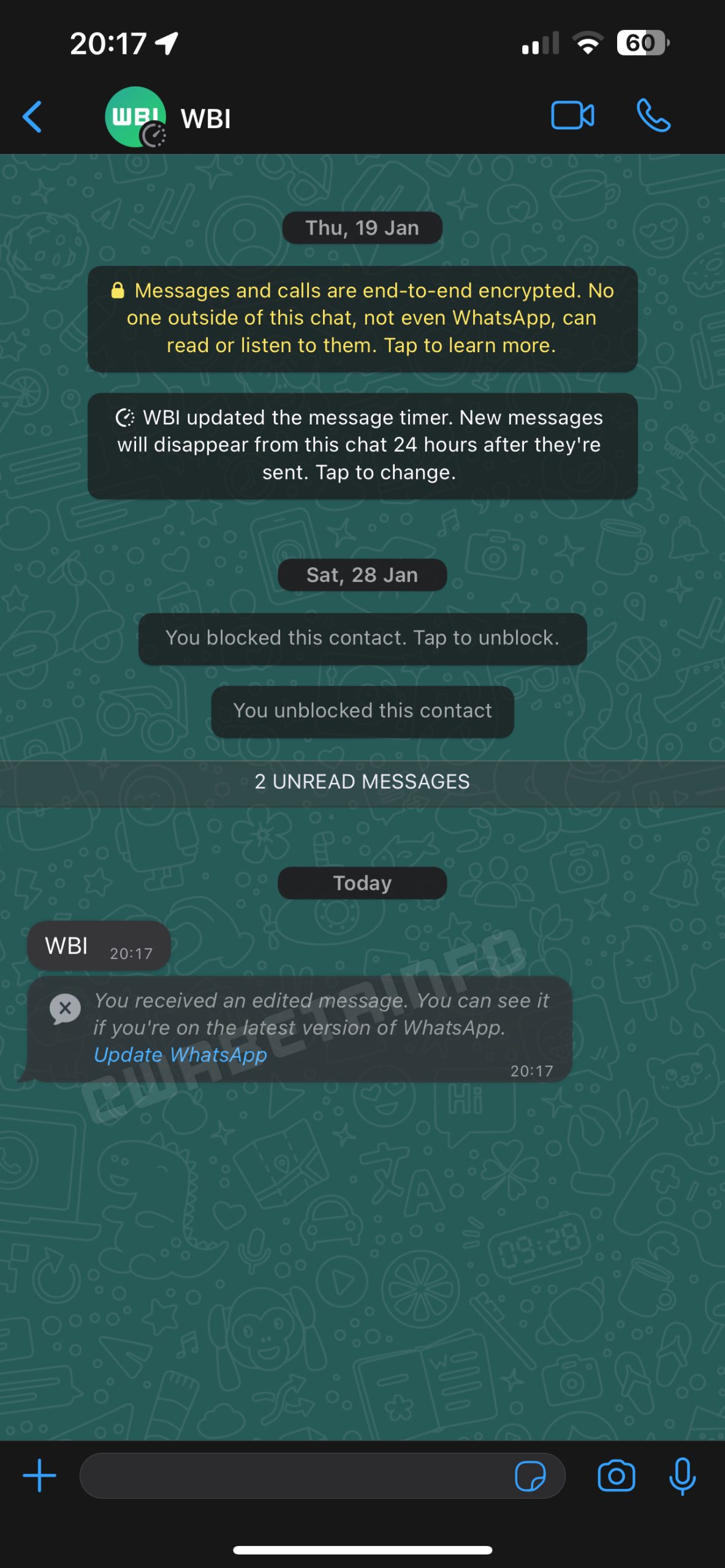 WhatsApp Beta per iOS modifica messaggi inviati