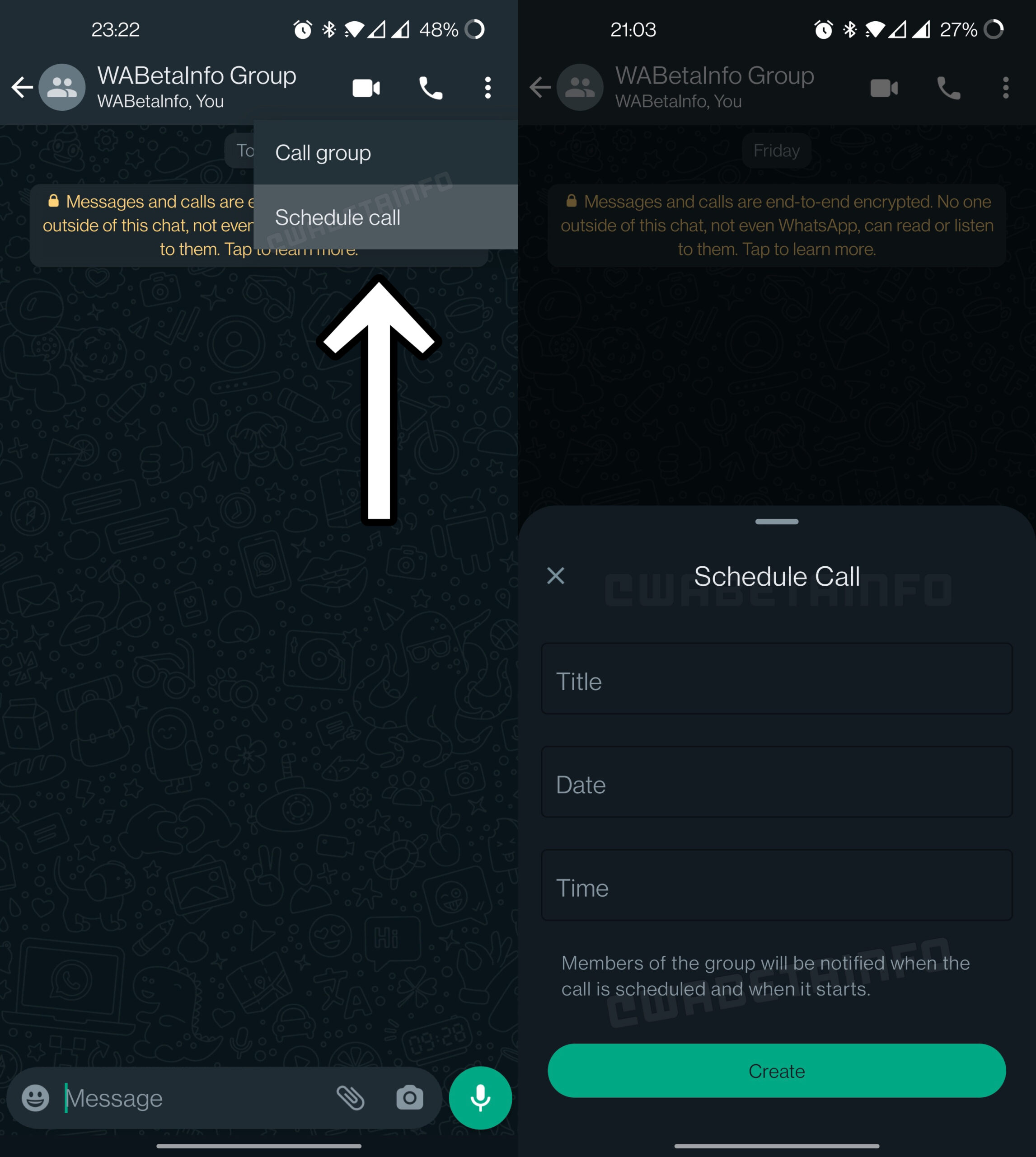 WhatsApp beta chiamate programmate chat gruppo