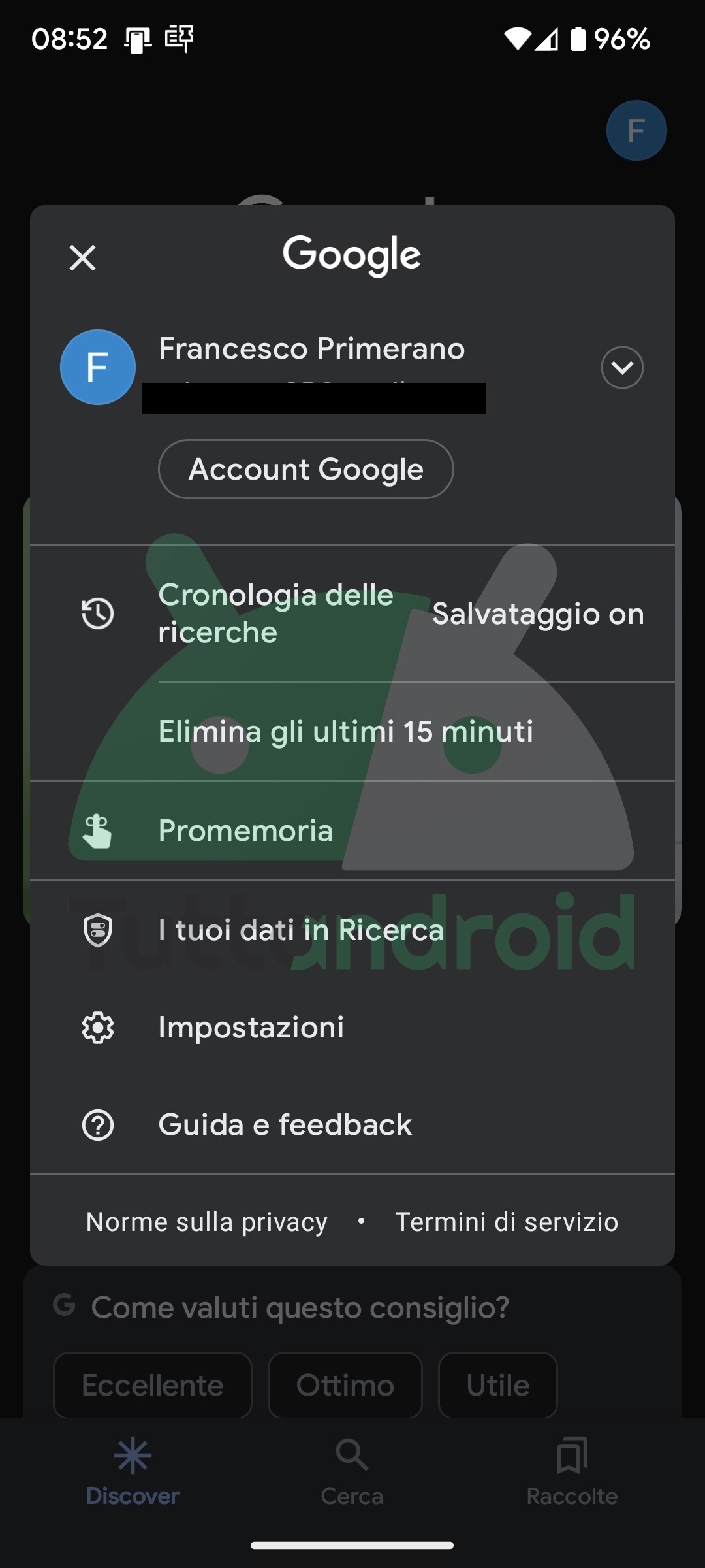 app Google eliminazione cronologia 15 minuti