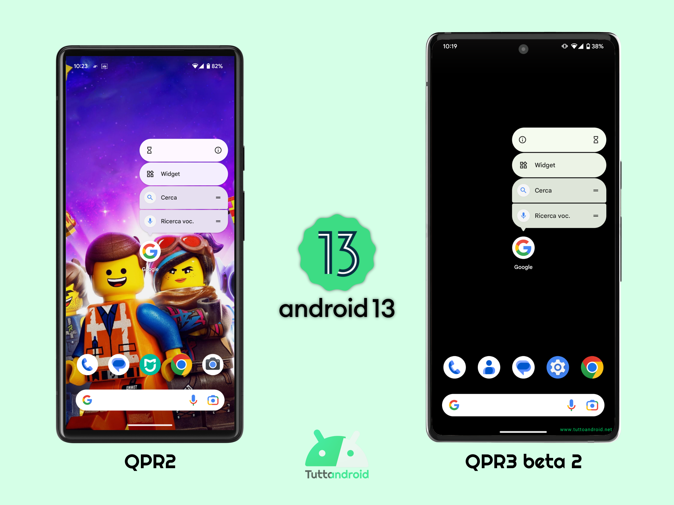 Android 13 QPR2 vs QPR3 beta 2 - swap di app info e pausa
