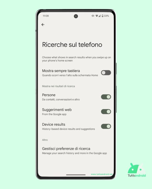 Android 13 QPR3 beta 2 - Impostazioni schermata home
