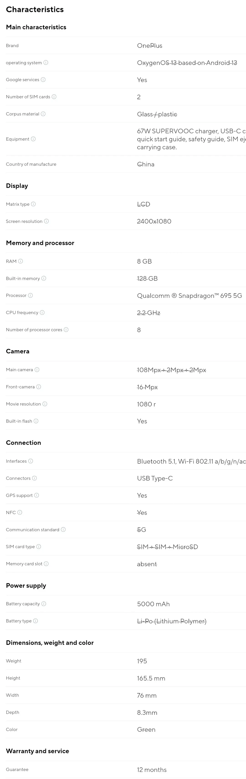 OnePlus Nord CE 3 Lite 5G specifiche tecniche