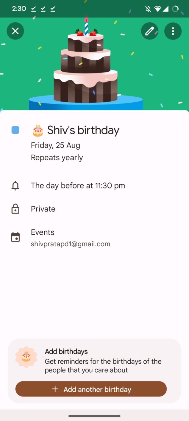 Google Calendar Promemoria compleanni