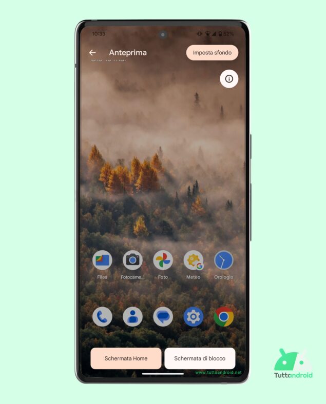 Google Pixel 7 Pro - Android 13 QPR3 Beta 1 - Anteprima sfondo a schermo intero (Home)