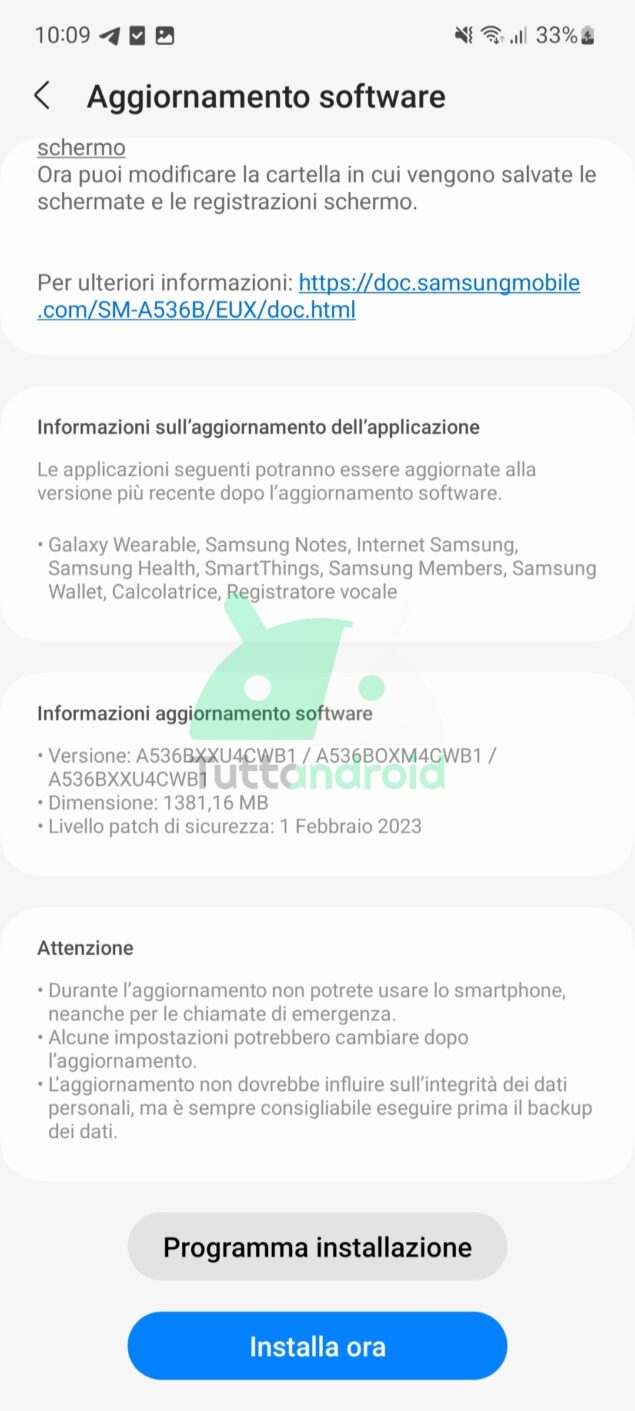 aggiornamento Samsung Galaxy A53 5G One UI 5.1
