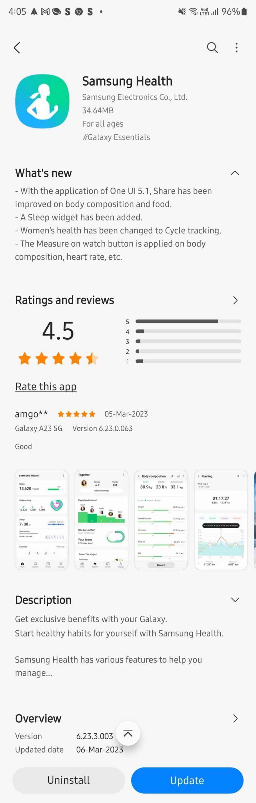 Samsung Health aggiornamento marzo 2023