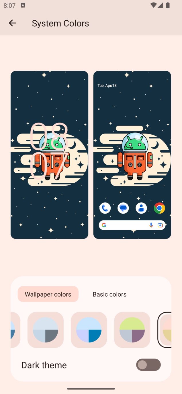 Android 14 Beta 1 - Sfondo e stile