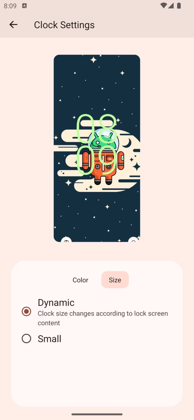 Android 14 Beta 1 - orologio personalizzabile