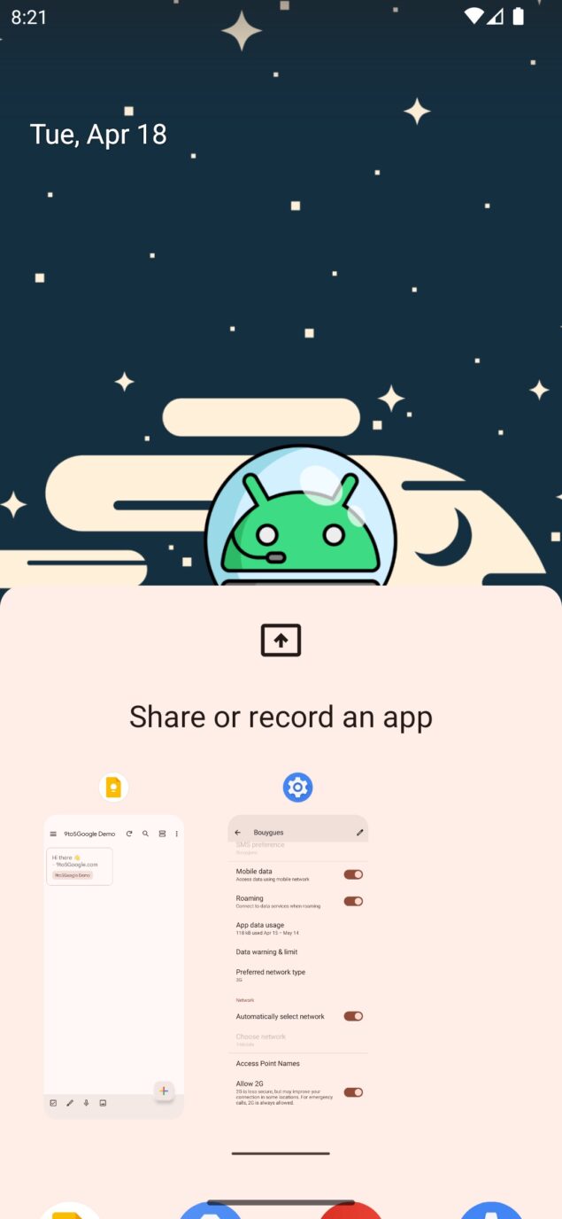 Android 14 Beta 1 registrazione singola app