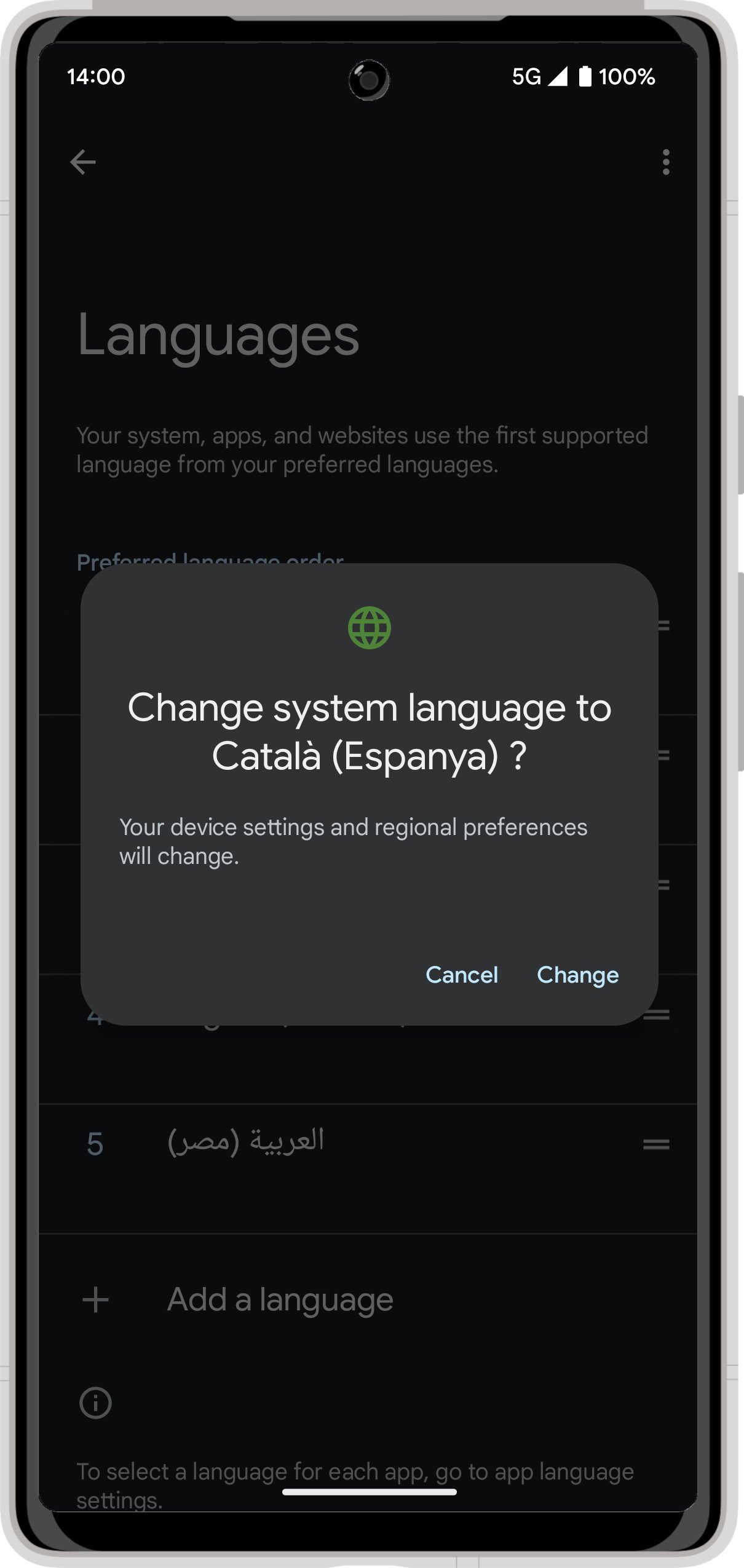 Android 14 DP2 beta 1 - Conferma cambio lingua di sistema