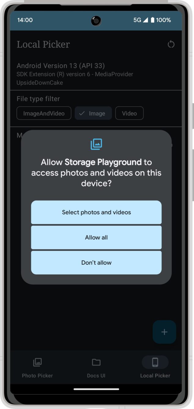 Android 14 beta 1 - Popup autorizzazione accesso a foto e video