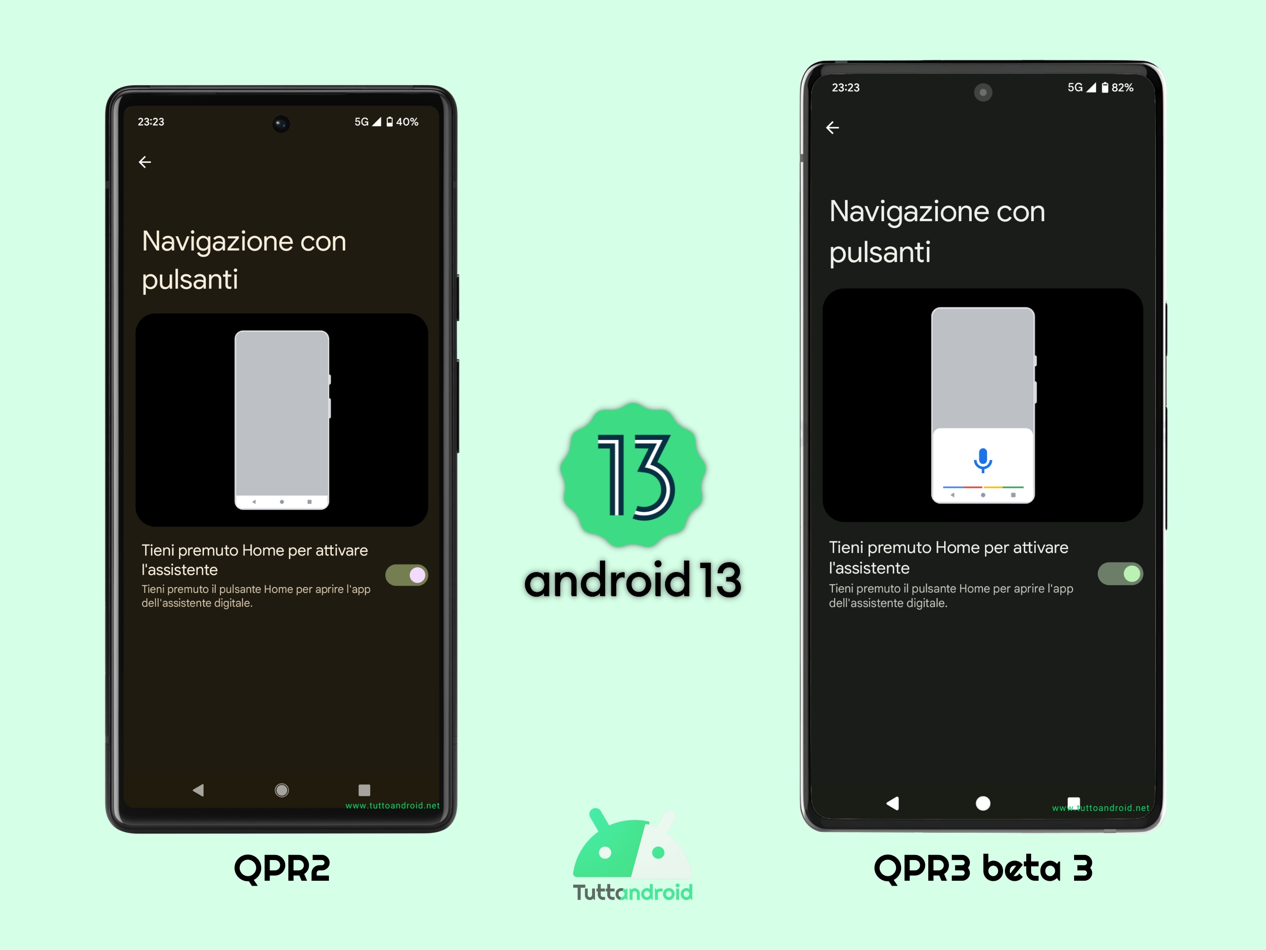 La barra di navigazione a tre pulsanti cambia tra Android 13 QPR2 e Android 13 QPR3 beta 3