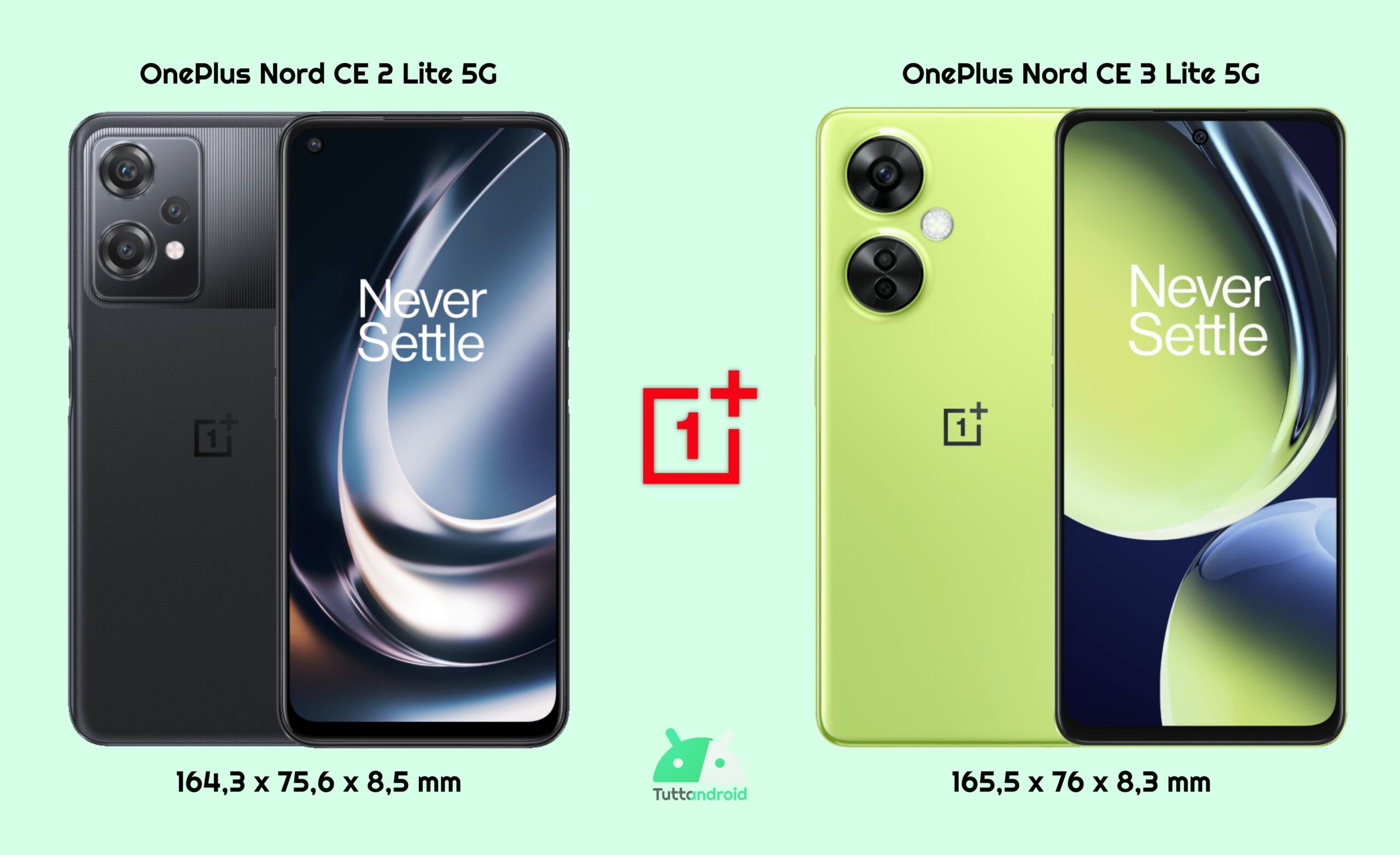Confronto dimensioni OnePlus Nord CE 2 Lite 5G vs OnePlus Nord CE 3 Lite 5G