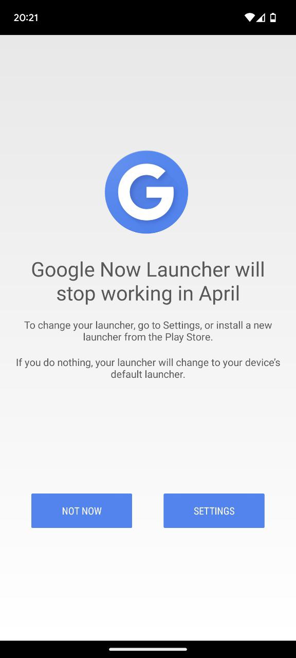 Google Now Launcher avviso fine supporto