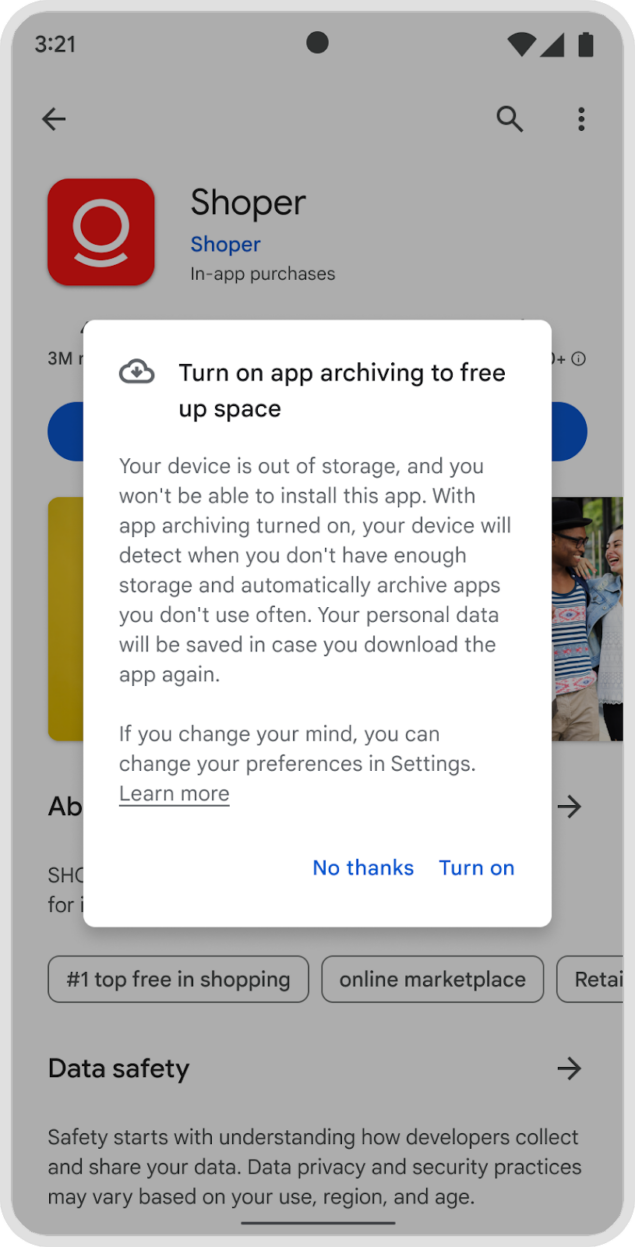 Google Play Store archiviazione automatica