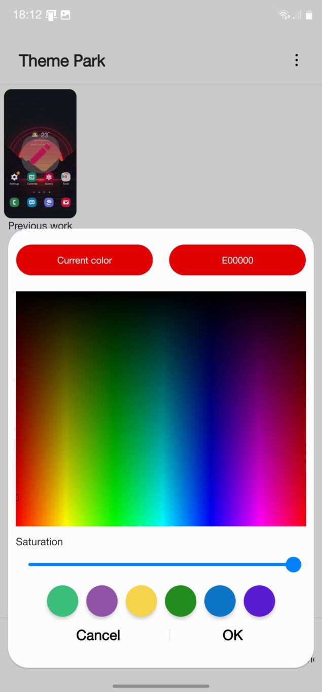 Samsung Theme Park modifica colori Material You