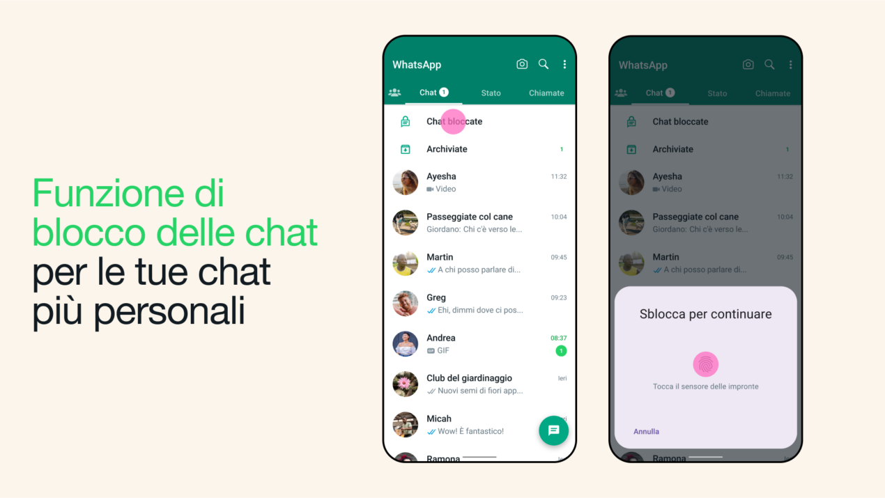 WhatsApp ora permette di bloccare le chat con l'impronta digitale