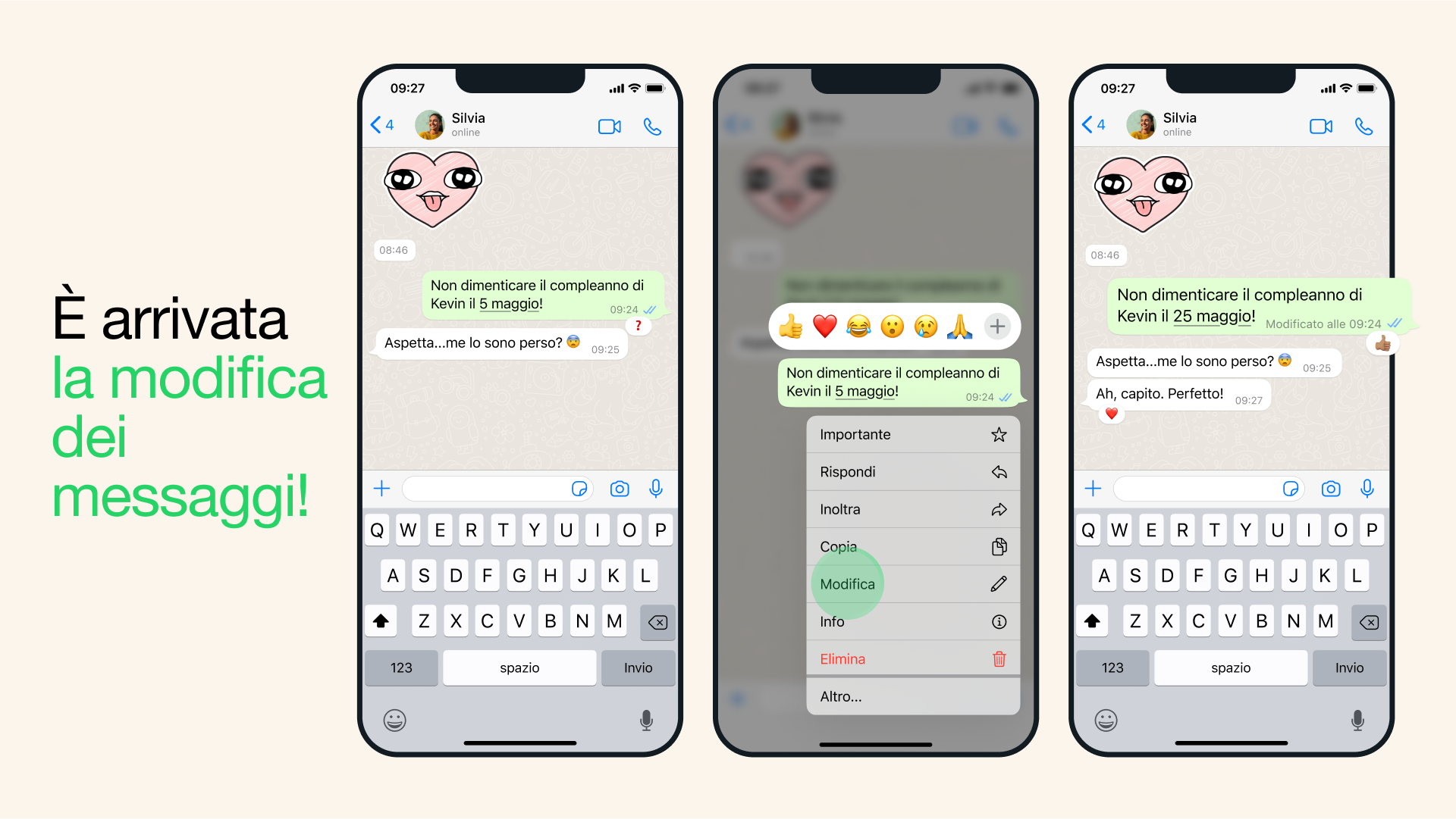 WhatsApp modifica dei messaggi ufficiale
