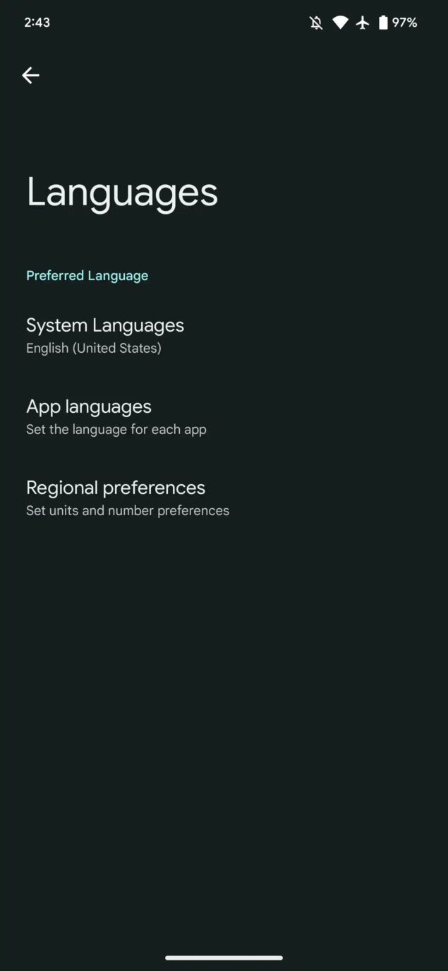 Android 14 beta 2 Lingua