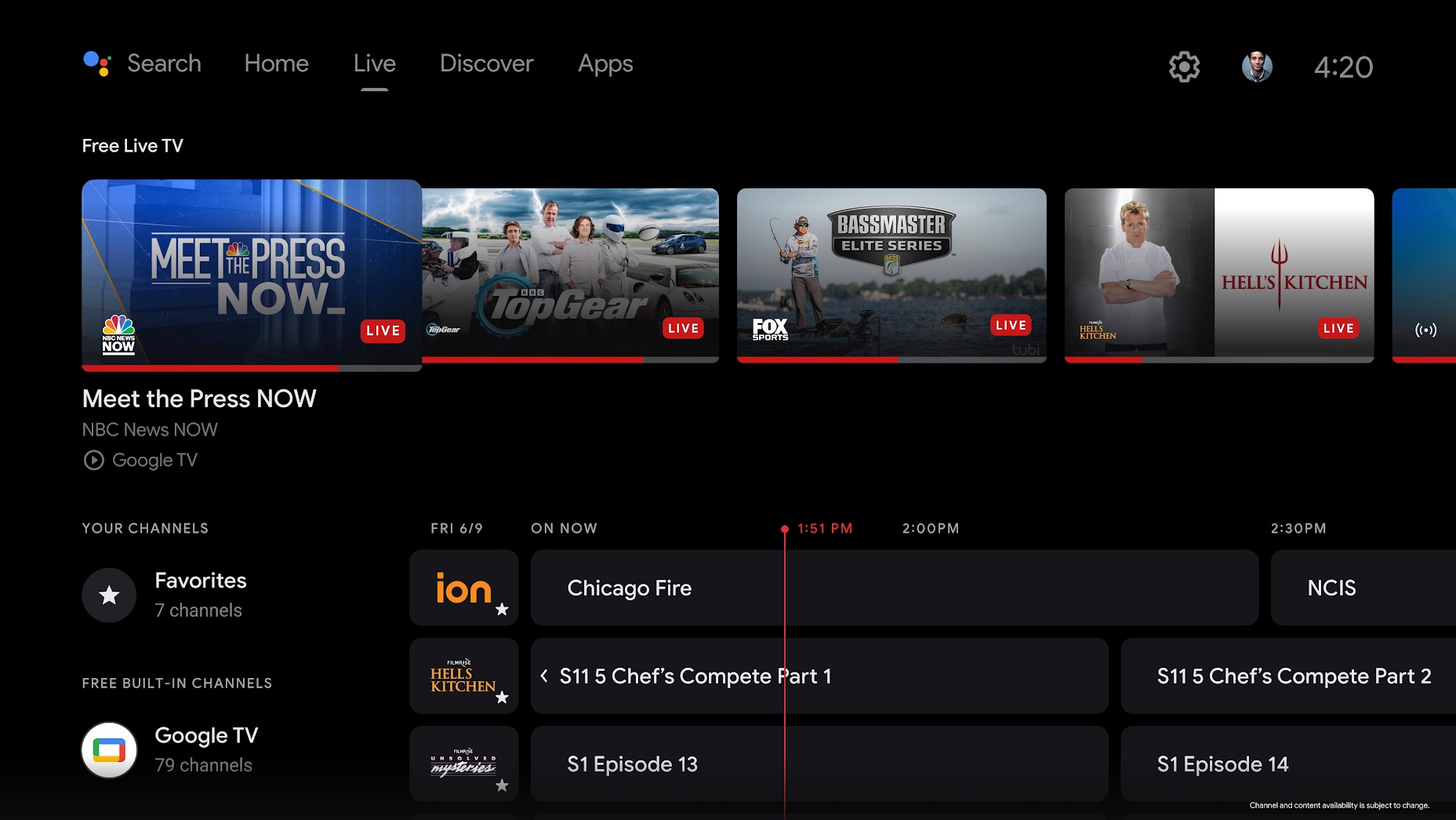 Android TV scheda Live