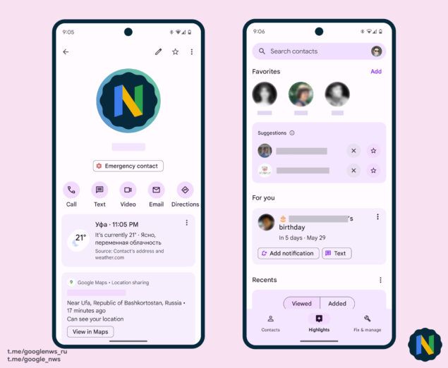Come si presenterà l'app Google Contatti dopo il redesign