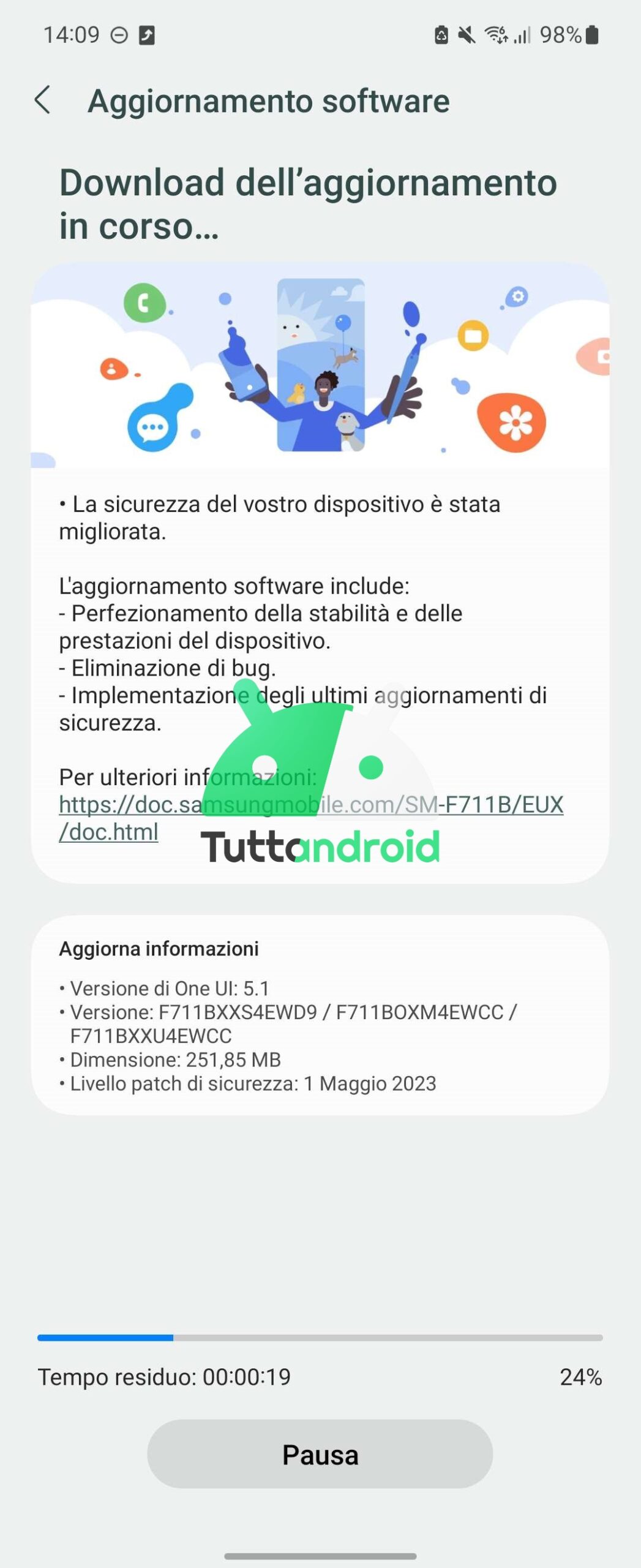 Samsung Galaxy Z Flip3 aggiornamento software patch maggio 2023