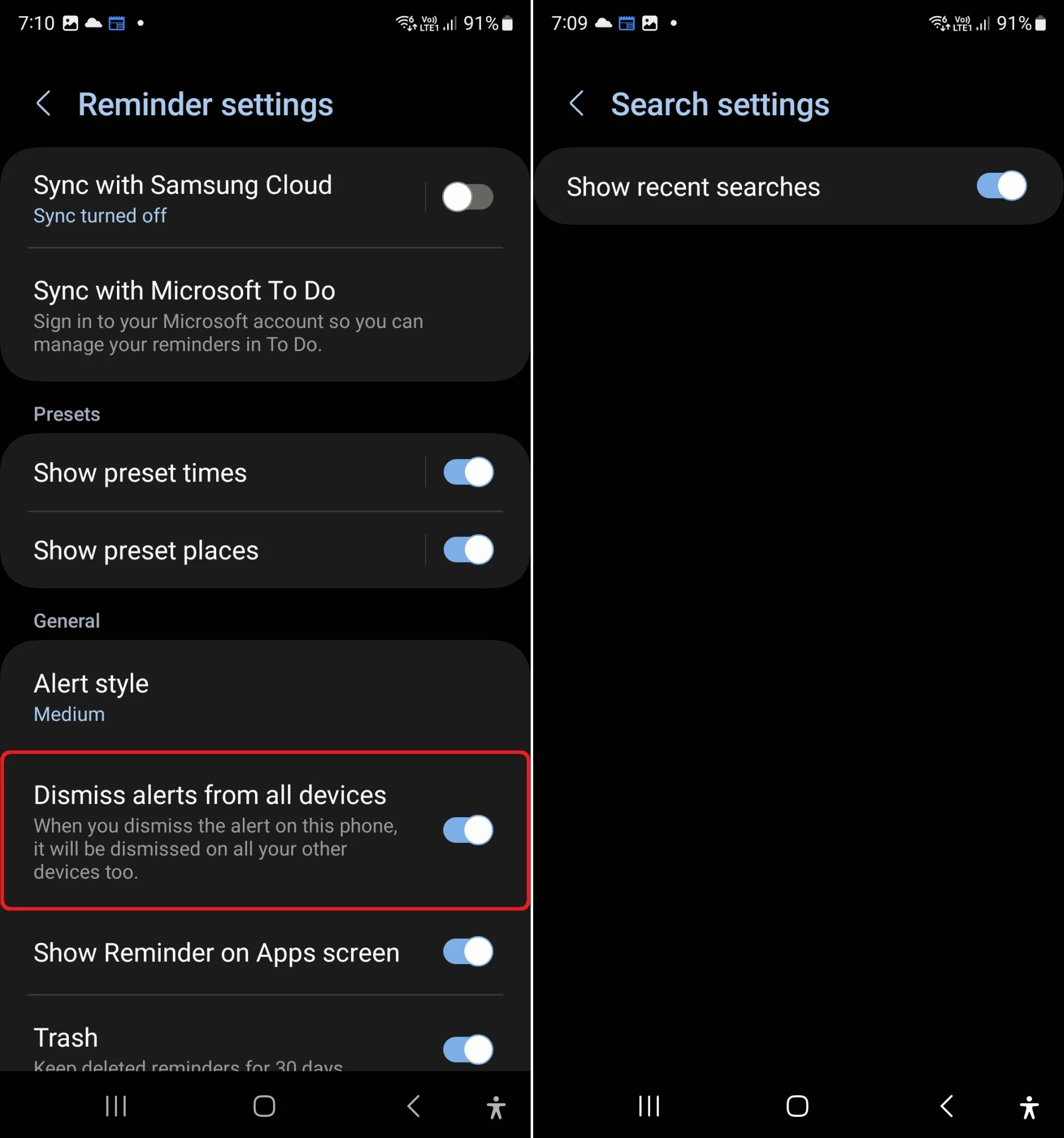 app Samsung Promemoria aggiornamento notifiche e ricerca