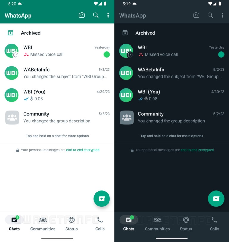 WhatsApp Beta nuova barra di navigazione in basso