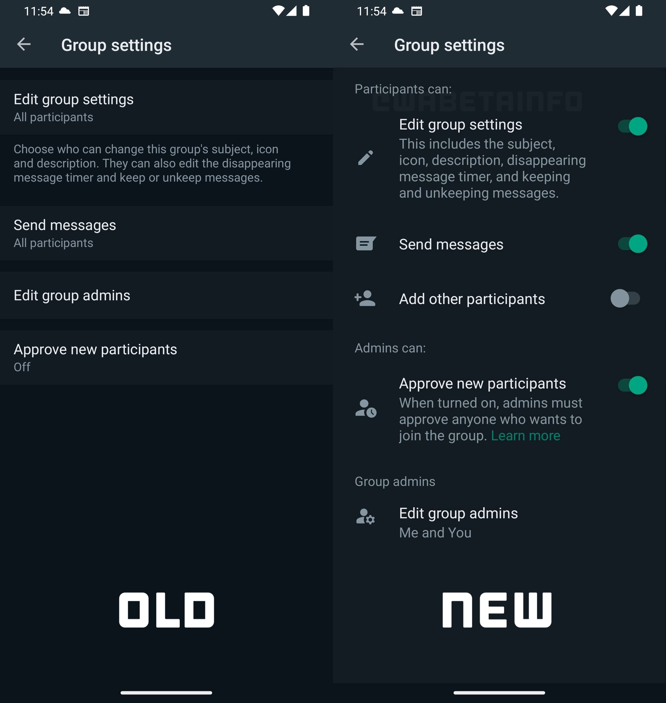 WhatsApp nuovo menu impostazioni dei gruppi
