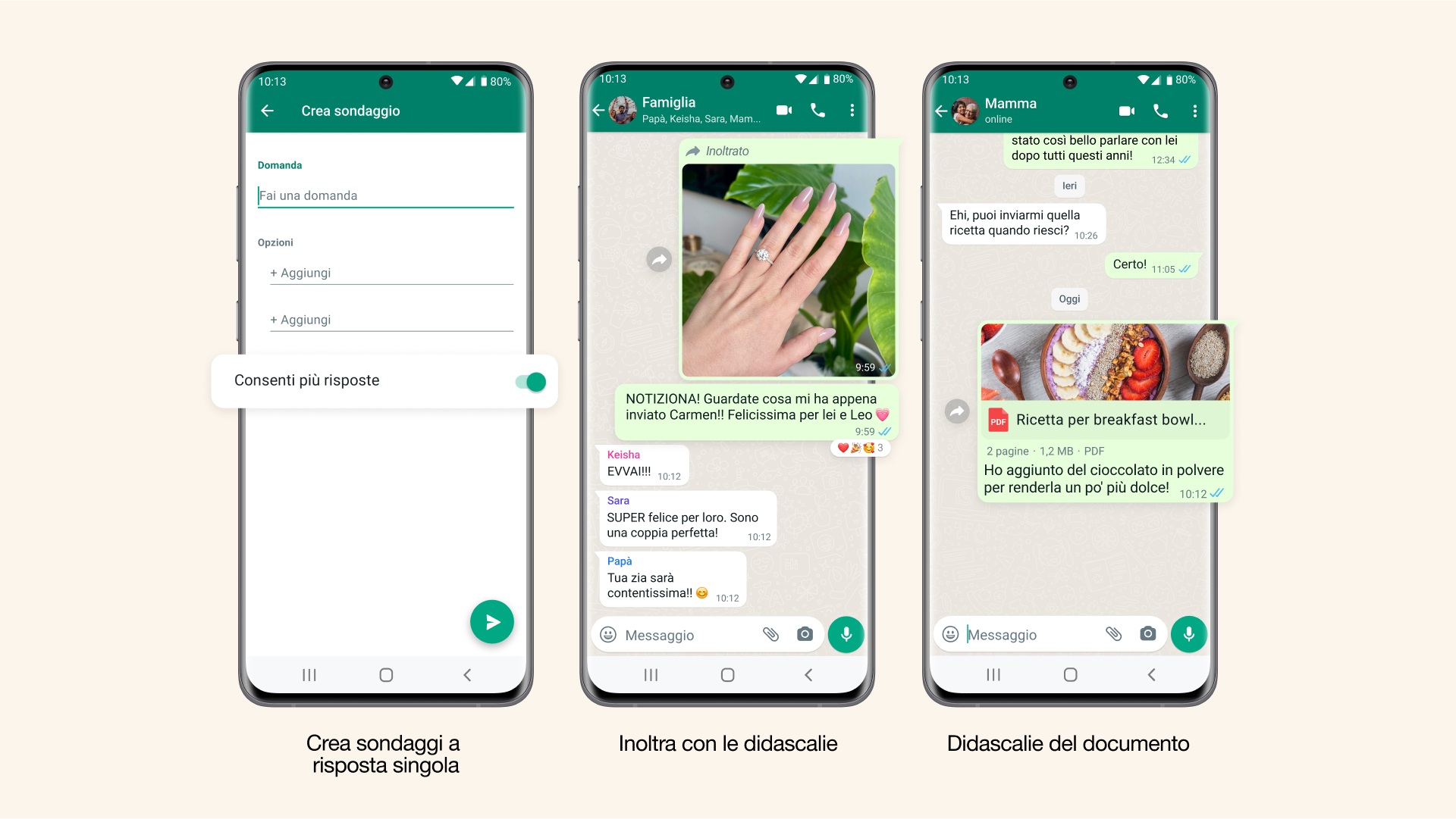 WhatsApp novità didascalie sondaggi