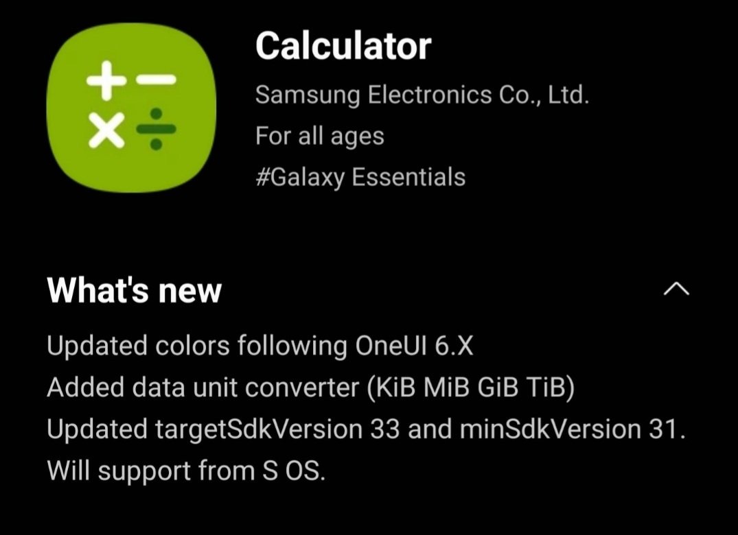 aggiornamento Calcolatrice Samsung supporto One UI 6