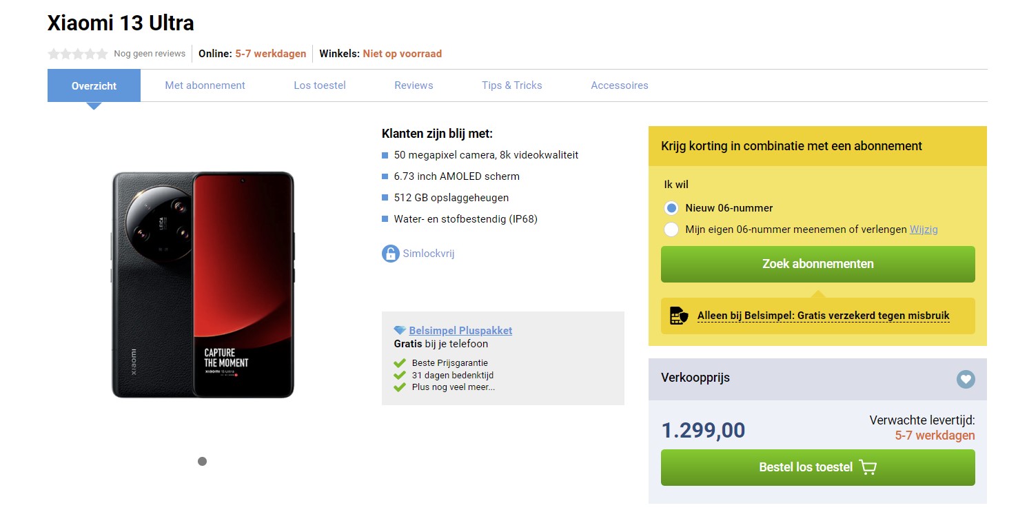 Xiaomi 13 Ultra prezzo Paesi Bassi