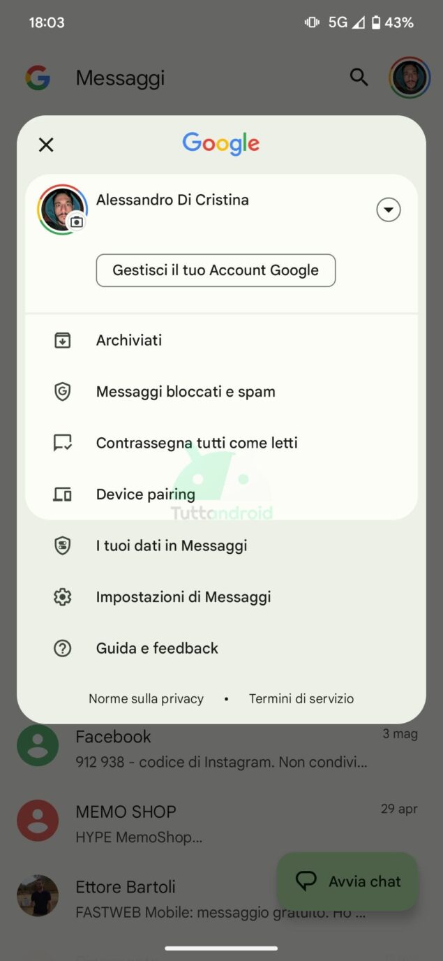google messaggi nuovo design