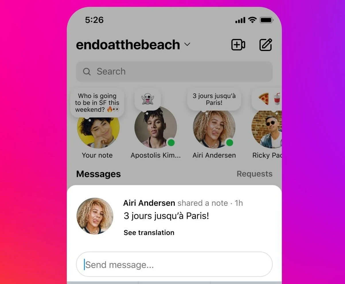 instagram note traduzione