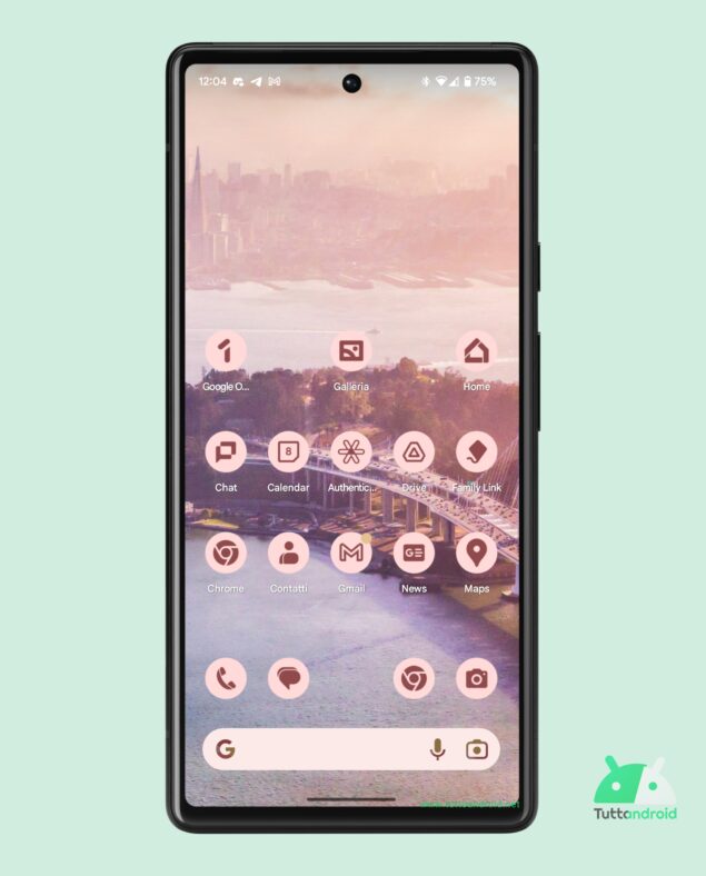 Android 14 beta 3 - schermata iniziale con Icone a tema
