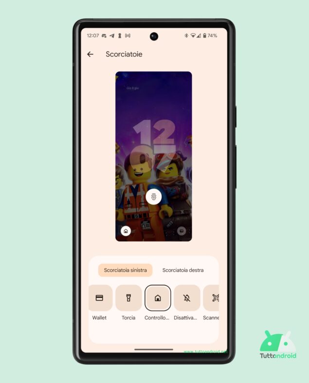 Android 14 beta 3 - Scorciatoie lockscreen